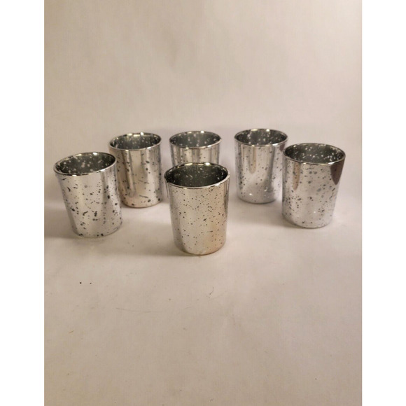 Mercury Glass Silver Votive Candle Holders, Set of 6, New in Box - Picture 1 of 8